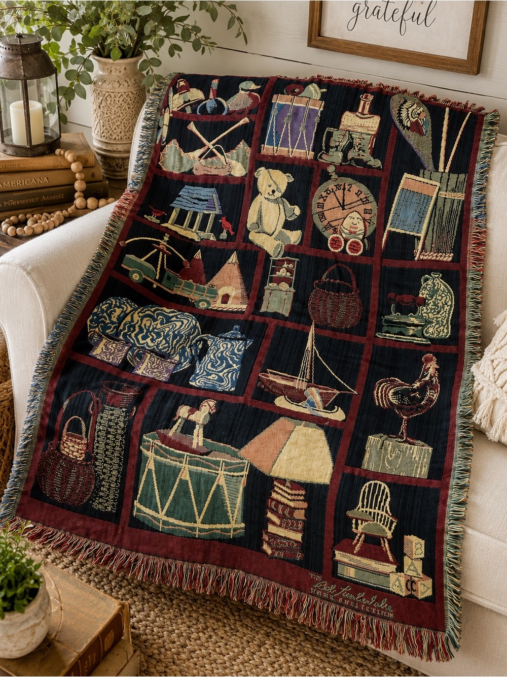 Vintage 1996 Bob Timberlake Home Collection Woven Cotton Tapestry Throw Blanket